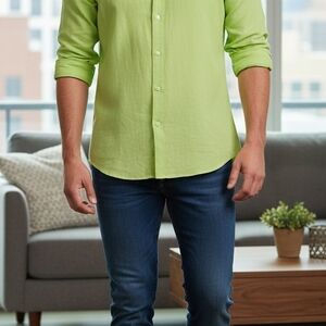 Vibrant Lime Casual Button-Down Shirt for Men